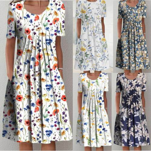 Elegant women's dress with a large swing and printed short