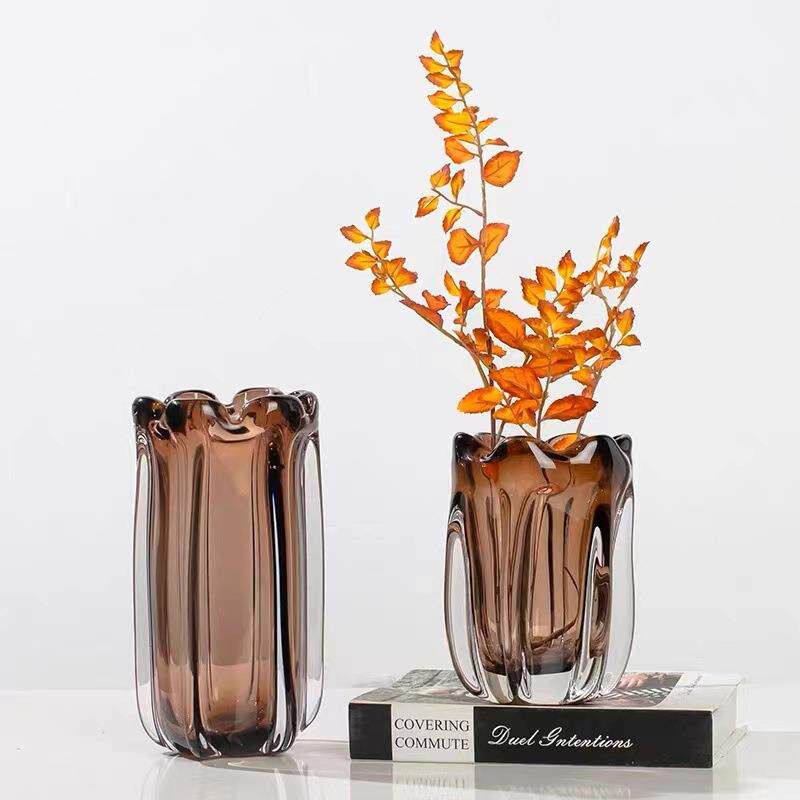 现代轻奢花瓣琥珀色花瓶花器售楼处客厅茶几餐厅餐桌装饰品摆件