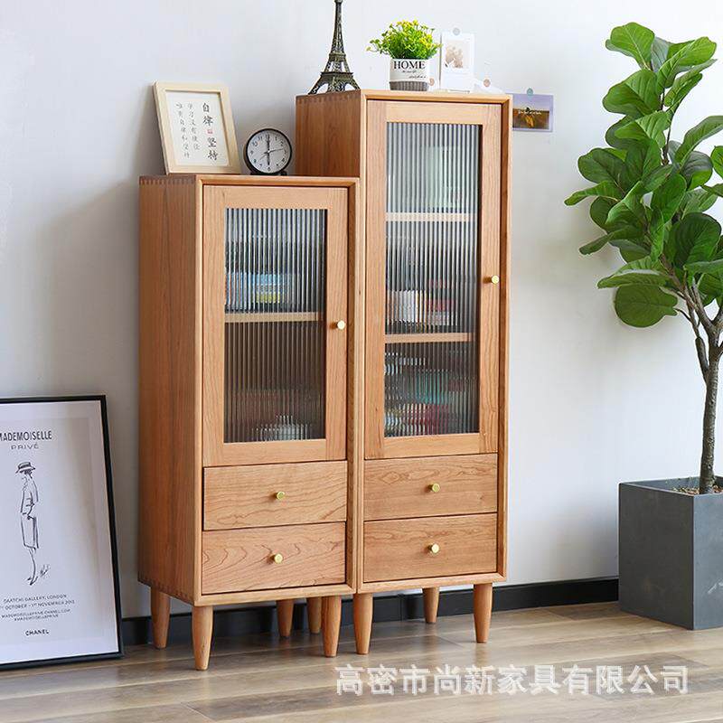 北欧橡木实木边柜组合樱桃木家用玄关柜玻璃门带抽屉酒柜储物柜子