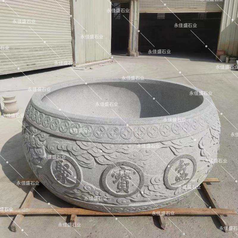 水缸荷花池石头花盆石雕鱼缸聚宝盆花岗岩水池别墅庭院石槽花钵