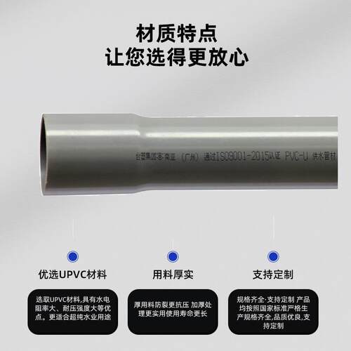 台塑南亚0007外径5mUPVCm给水管灰色PV管P7VC-U扩口管现C货供应