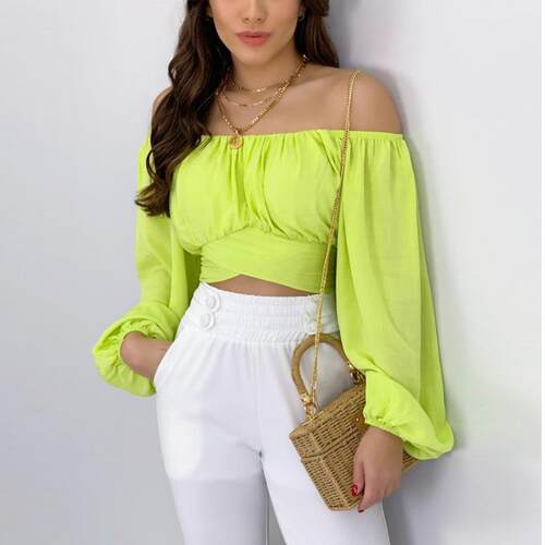 Womens Elegant Off The Shoulder Puff Sleeve Blouse Summer