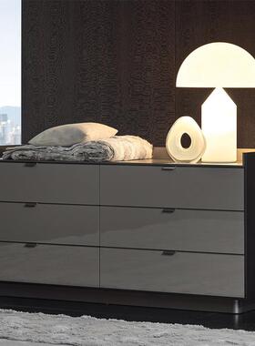 意式极简岩板桌面餐边柜现代简约轻奢储物六斗柜高亮光灰靠墙橱柜