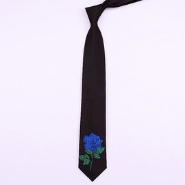 原创设计刺绣玫瑰花领带，潮流个性文艺休闲男女7cm蓝色妖姬礼盒装