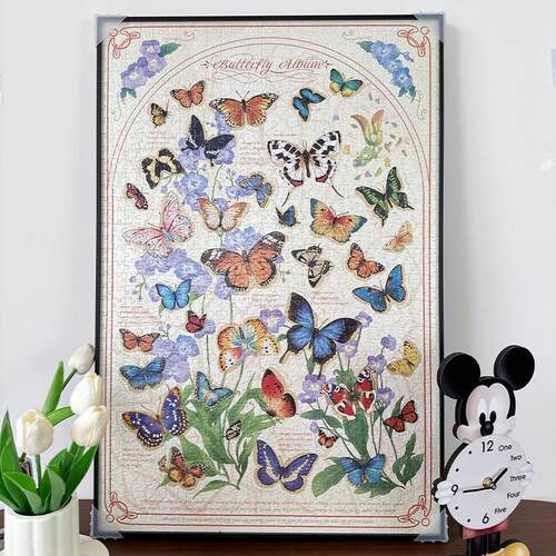 杰艺金属简约窄边猫的天空之城碟语生花1000片75x50拼图裱框 挂墙