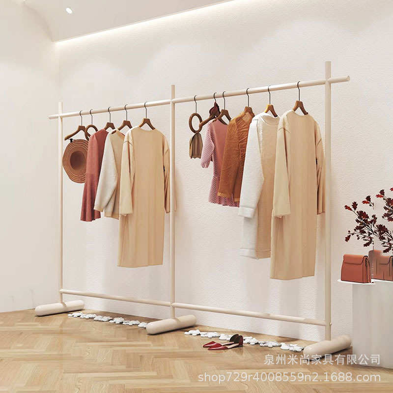 不锈钢烤漆奶白色地式衣架货架服装店买手专用展示架陈列架挂衣架