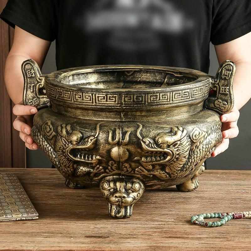香炉家用供奉特大号陶瓷香炉佛堂寺庙供佛室外招财金玉满堂仿铜色