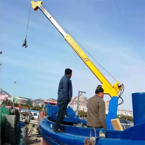 2吨/吨小型浮船舶甲板液压吊机小型渔船货车60度旋转伸缩起重机