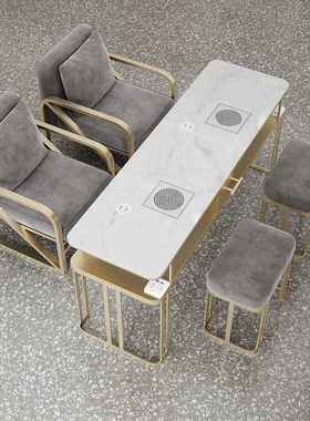 轻奢美甲桌吸尘器单人双人三人桌椅子网红桌椅组合套装标配深灰色