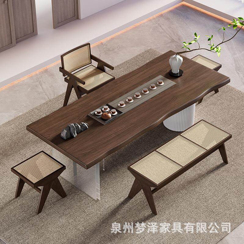 新中式实木大板茶桌佗寂风泡茶桌椅组合功夫茶台极简荼台侘寂风