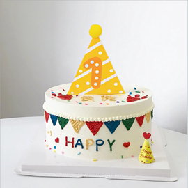 宝宝生日蛋糕插件一岁毛球帽子黄色粉色卡通简易生日快乐装饰摆件