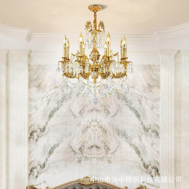 法式别墅高档客厅餐厅铜灯欧式奢华复古书房卧室灯具水晶全铜吊灯