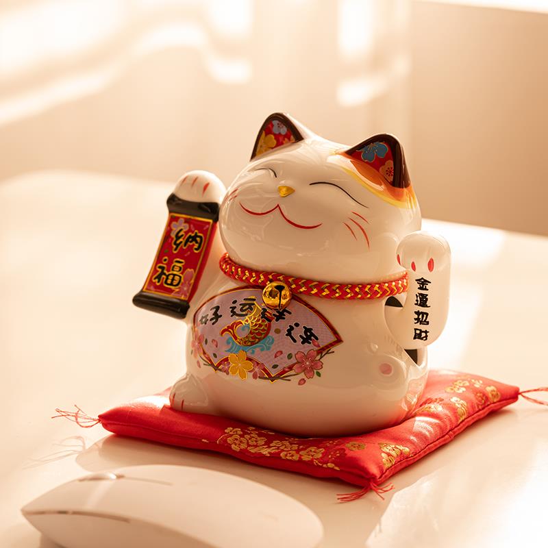 摇手招财猫摆件陶瓷电动家居店铺开业礼品装饰自动招手