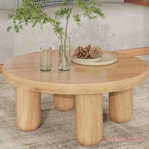 原木圆形茶几简约实木现代客厅家用茶台北欧复古民宿茶桌