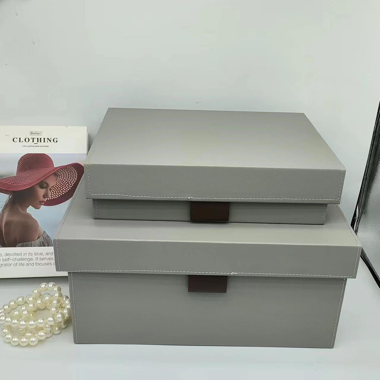 样板房衣帽间皮质收纳盒子简约轻奢高档木质收纳箱软装家居摆件