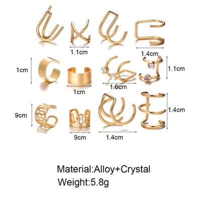 12pcs Bohemian Gold Color Ear Cuffs Leaf Clip Earrings For W