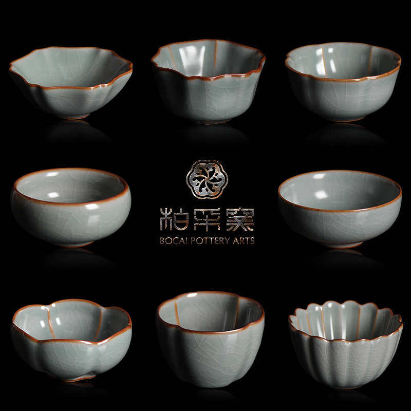功夫意杯茶具菩提采莲花杯窑色釉润陶瓷汝窑柏小稀有秘杯子款茶杯