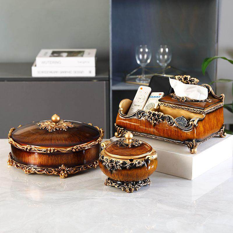 欧式水果盘OYY摆茶几家套用奢华美式复古纹干果盘木瓜件子盘纸巾