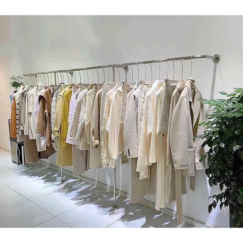 服装展示架陈列架挂衣杆女装店货架服装架落地式轻奢不锈钢上墙架