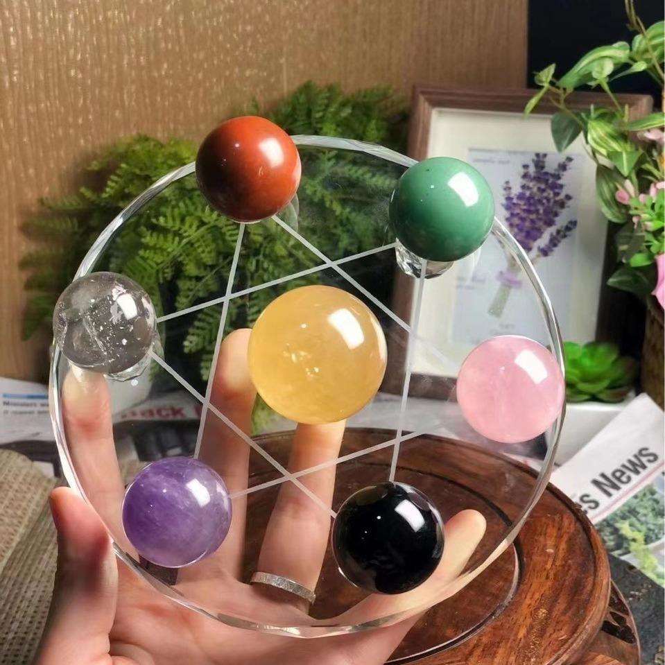 七星阵摆件原石雕刻件家居客厅公司天然石文玩宝石招财水晶摆件