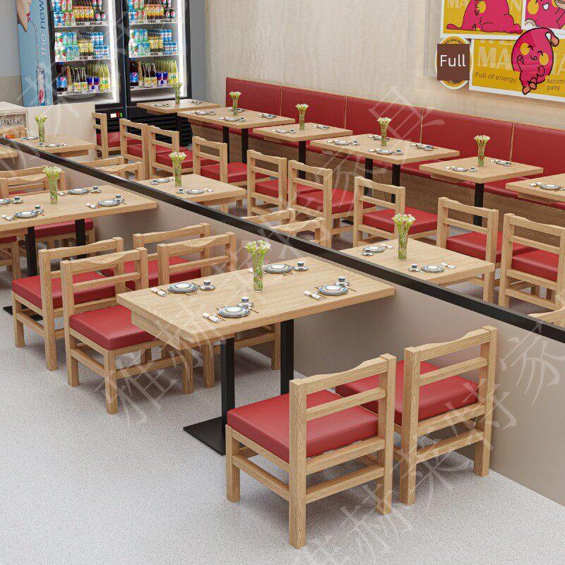 商业米村拌饭同款桌椅实木小吃快餐连锁店面馆与抽屉摊位桌椅组合