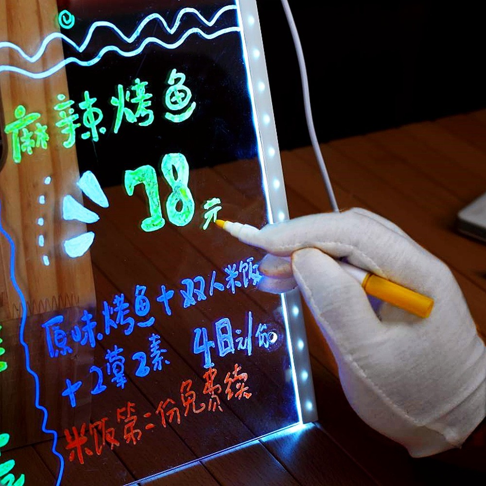 磁吸留言板挂式小黑板摆摊带儿童涂鸦画板灯亚克力白板可擦写挂墙图片