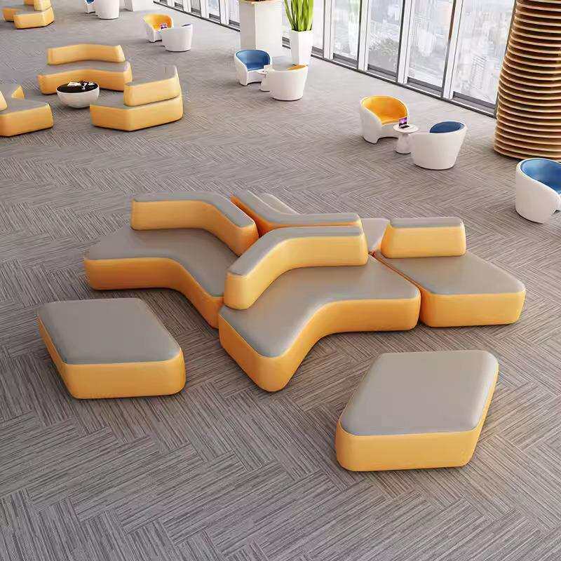 现代简约办公沙发组合创意休闲大厅等候休息区接待室异形皮艺家具