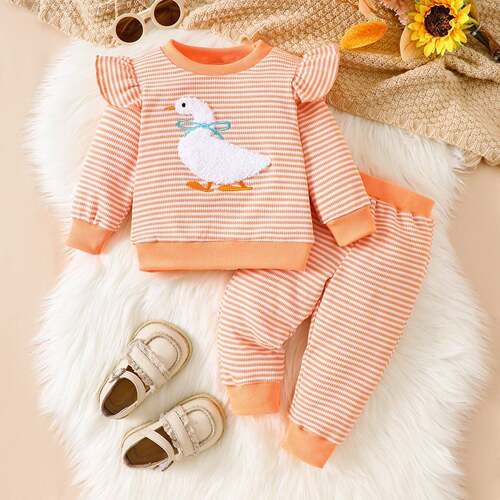 Cute Ribbed Knit Set Outfit for Girls, Long Sleeve Crop Top
