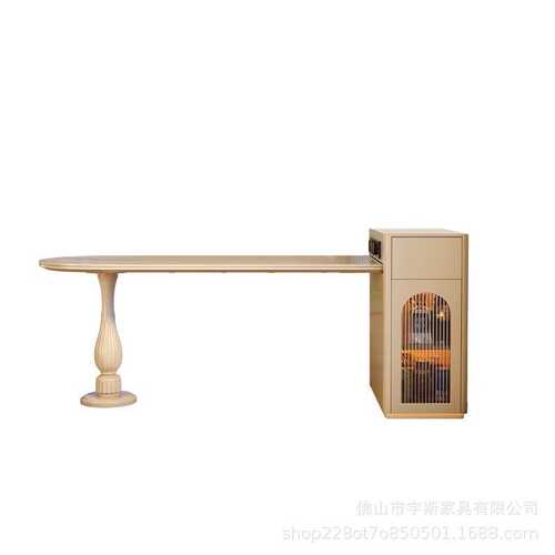 法式轻奢可伸缩岛台餐桌一体网红款家用小户型圆弧岛台岩板餐桌椅