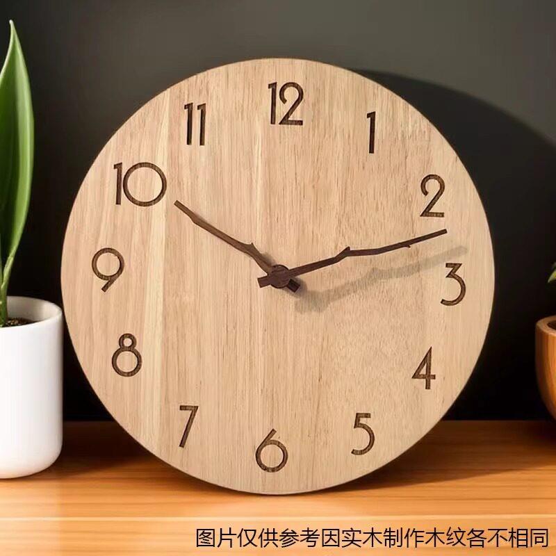 实挂木钟北欧约现TOK代圆形钟简表客厅卧室静音木质创意时钟原免