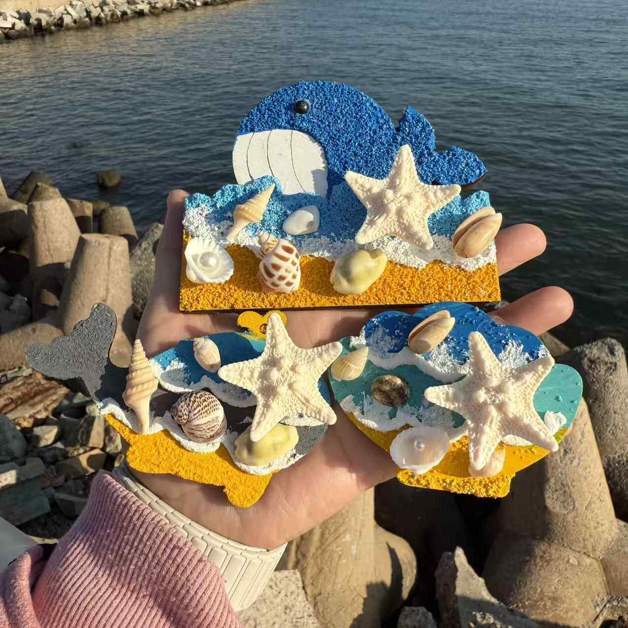 包邮海星贝壳可旋转冰箱贴磁贴旅游纪念天然海螺工艺品肌理画文创