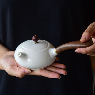 德化茶具家用单白瓷侧大号羊脂玉滤网带过壶茶壶功夫单个把陶瓷壶