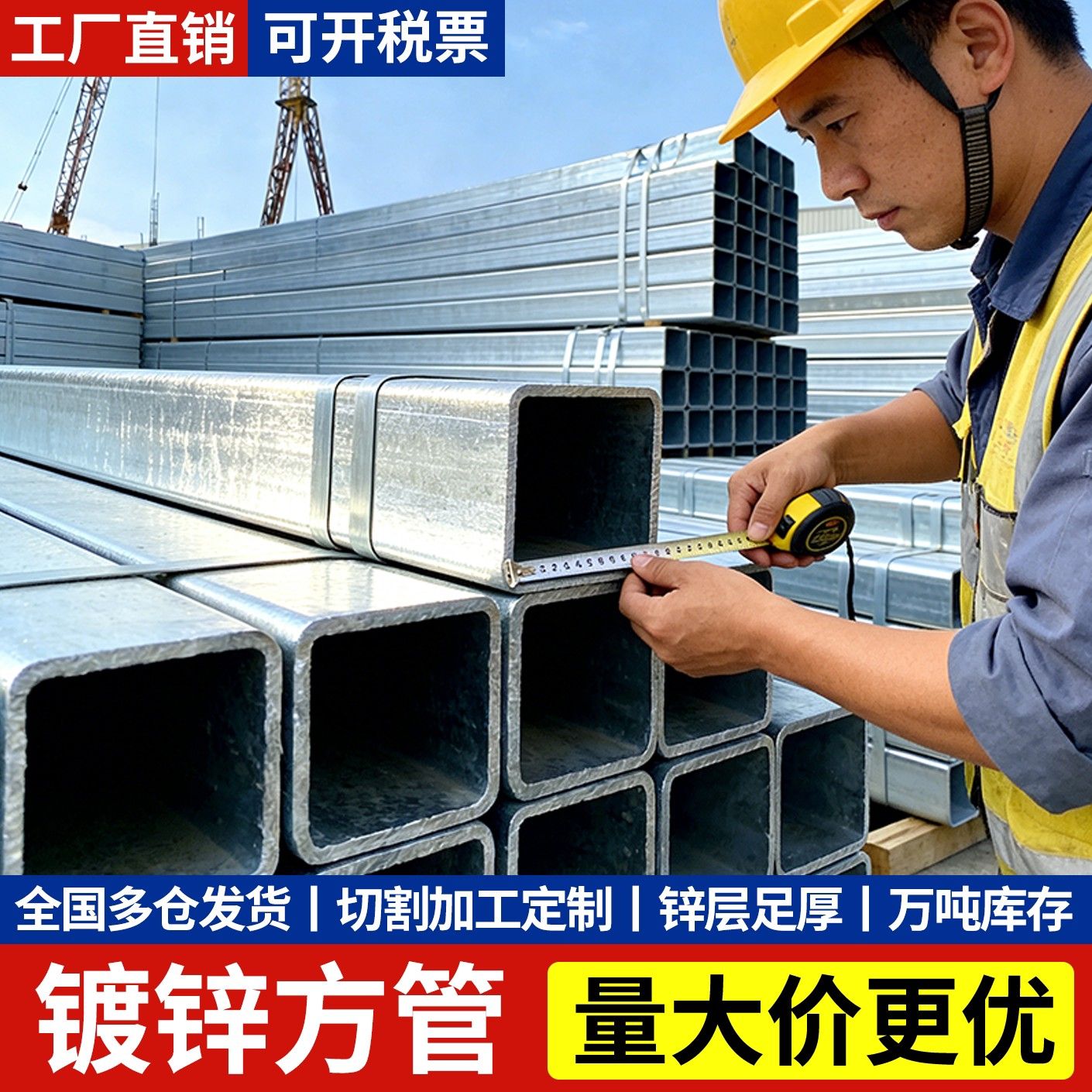 镀锌方管钢材6米热浸镀锌方钢管材铁型材矩形管40x60方钢方通矩形