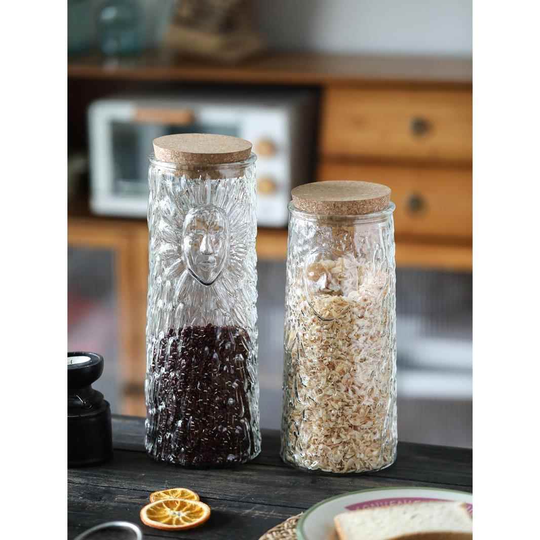 复古玻璃锤纹咖啡豆食品储存茶叶陈皮罐子厨房杂粮面条收纳玻璃罐
