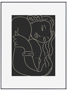 现代简约客厅装饰画马蒂斯人物线条餐厅饭厅挂画黑白文艺卧室壁画