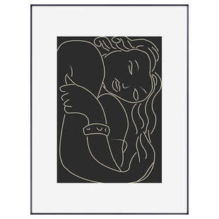现代简约客厅装 饰画马蒂斯人物线条餐厅饭厅挂画黑白文艺卧室壁画
