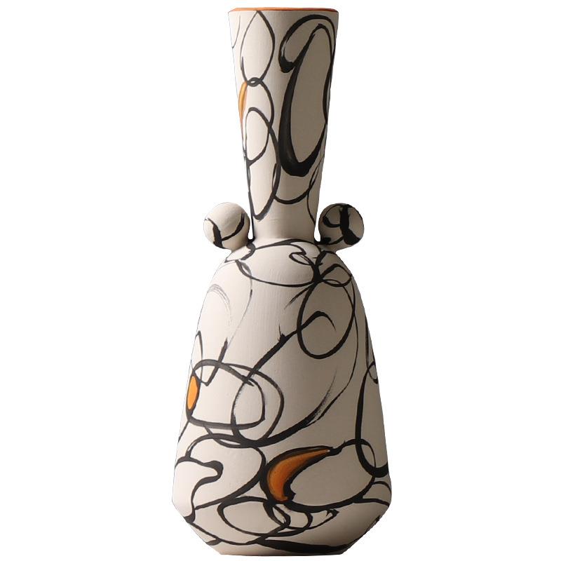 现代简约创意手绘陶瓷花瓶设计师样板房家装装饰品插干花摆件潮