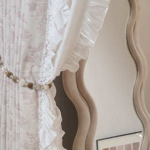 少女粉色轻法式雪尼尔窗帘现代轻奢蕾丝花边复古窗帘布成品小门帘