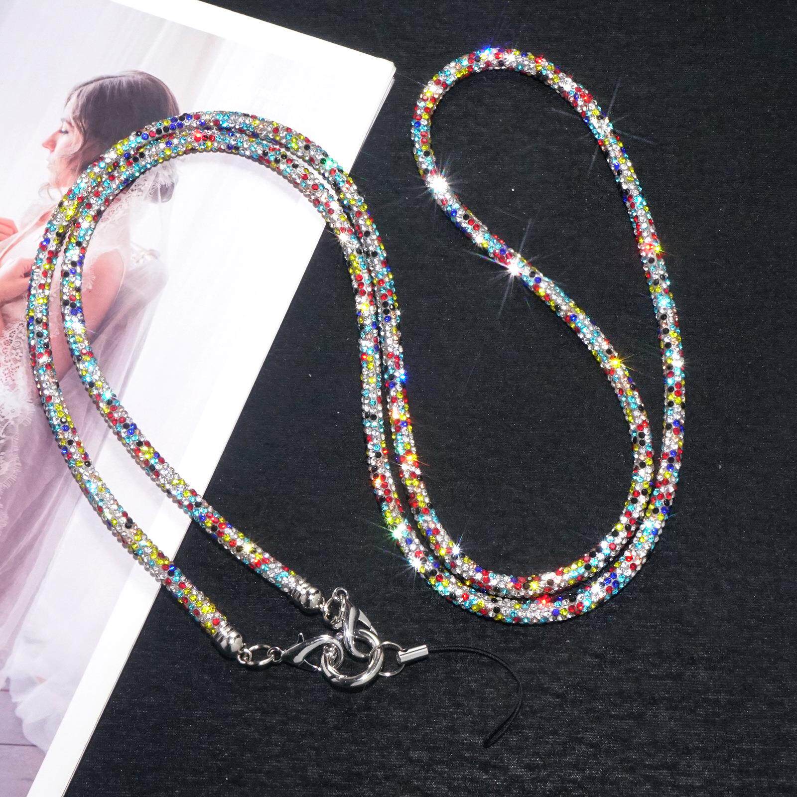 0.6cm水钻斜挎链子奢华满钻手机挂绳高端相机背带可拆卸包包背带