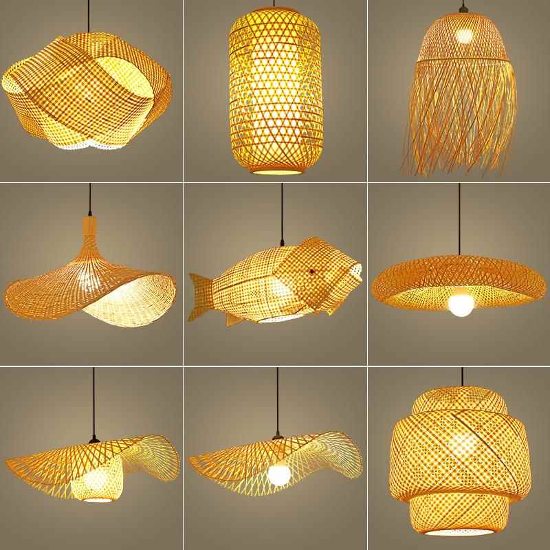 竹编吊灯新中式灯饰藤编禅意茶室餐饮灯竹艺灯笼茶楼仿古灯罩