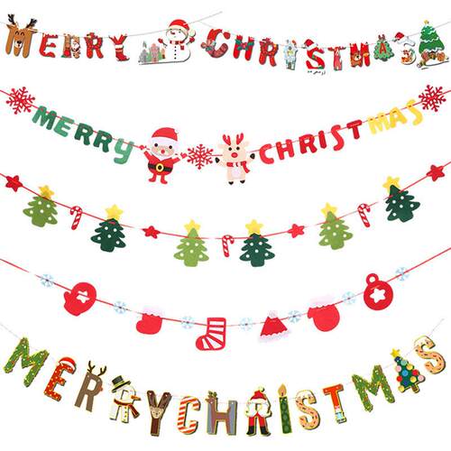 耶诞节彩旗耶诞快乐拉旗横幅圣诞派对布置Merry Christmas banner