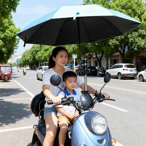 电动车雨伞架固定器电动车遮阳伞不锈钢伸缩双夹自行车家用固定架