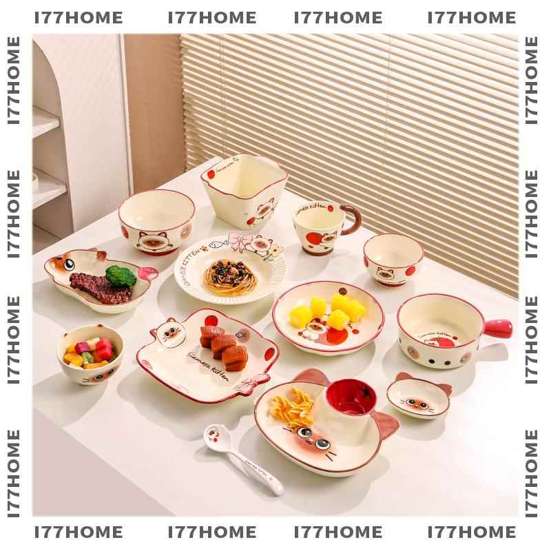 个性可爱暹罗猫陶瓷碗家用2025款餐具可爱碗盘套装米饭碗