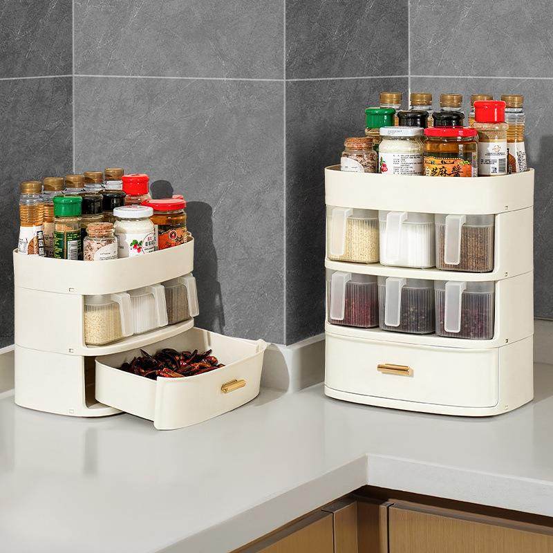 新款置物架厨房调料储物盒家用多层防尘调味品罐瓶收纳桌面置物架