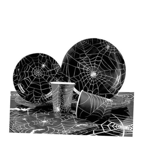 Halloween Party Spider Web Disposable Tableware Set Black Pa