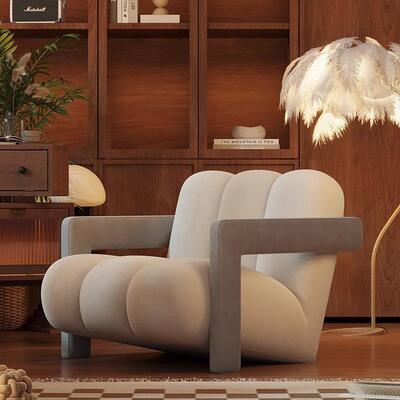 轻奢XLL人沙发客厅室布单人椅单阳台卧奶油风艺休闲设计师懒人沙