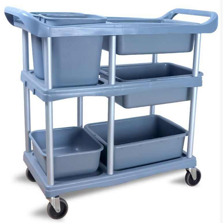 静音收集手推多用途塑料餐车酒店工具大号服务车送餐收碗传菜车