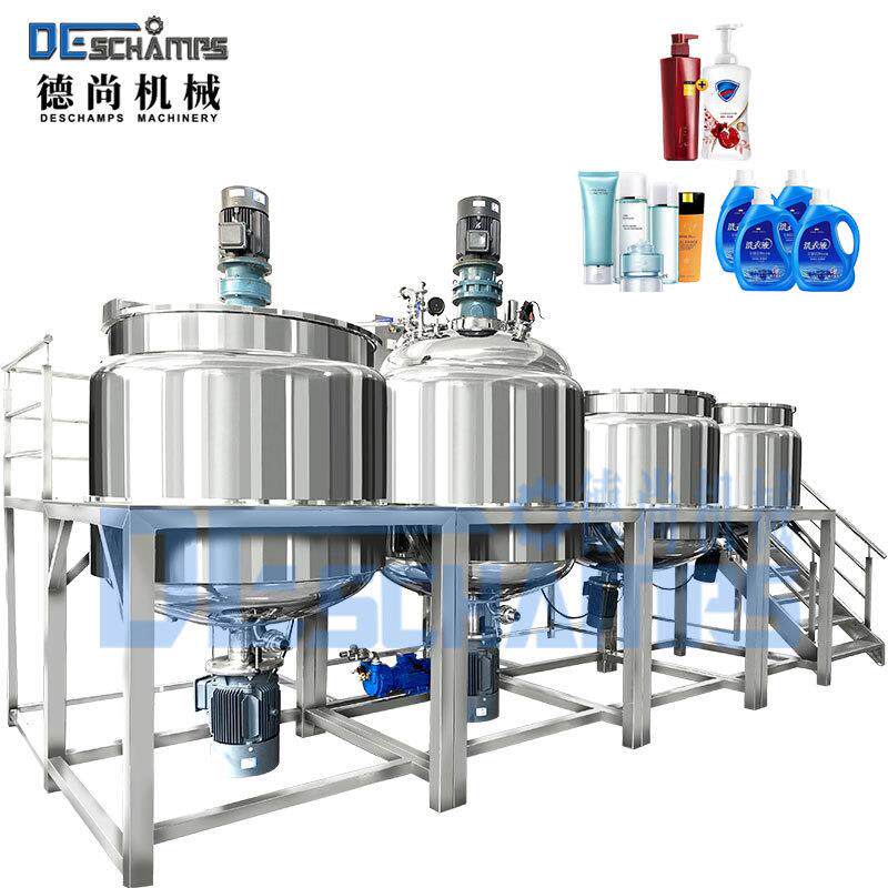 1T蒸汽加热乳化锅搅拌锅整体平台化妆品果汁蛋黄沙拉酱均质搅拌