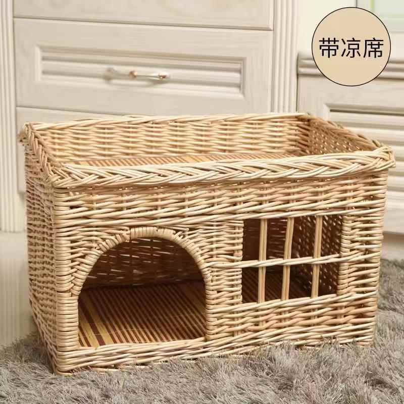高档夏季猫窝用藤编猫窝四季通封闭式猫别墅猫可拆洗房别墅猫屋笼