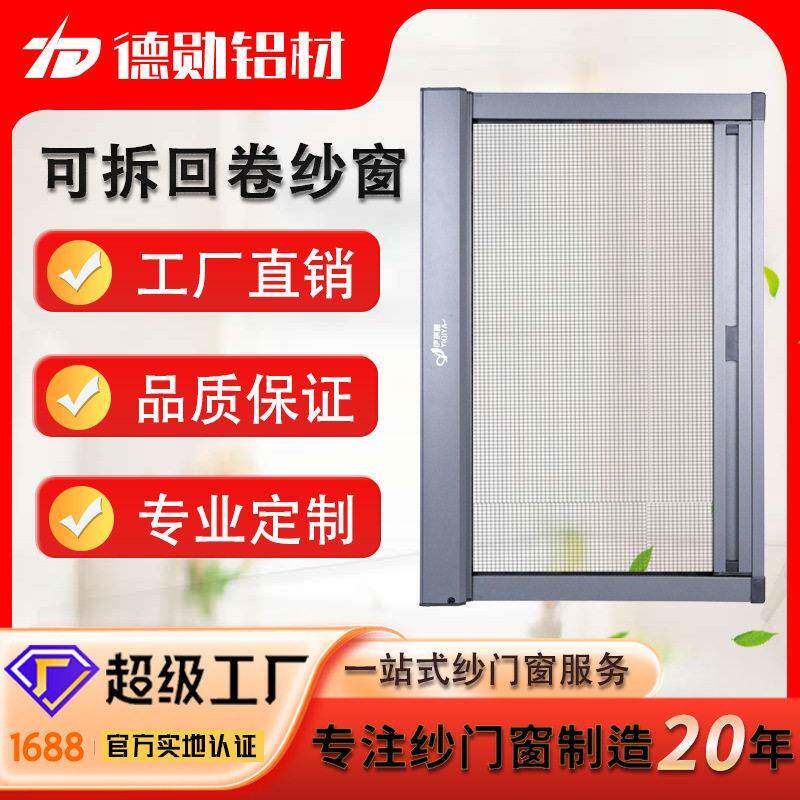 可拆洗隐形回卷纱窗卷筒式推拉伸缩铝合金透防蚊回卷纱窗